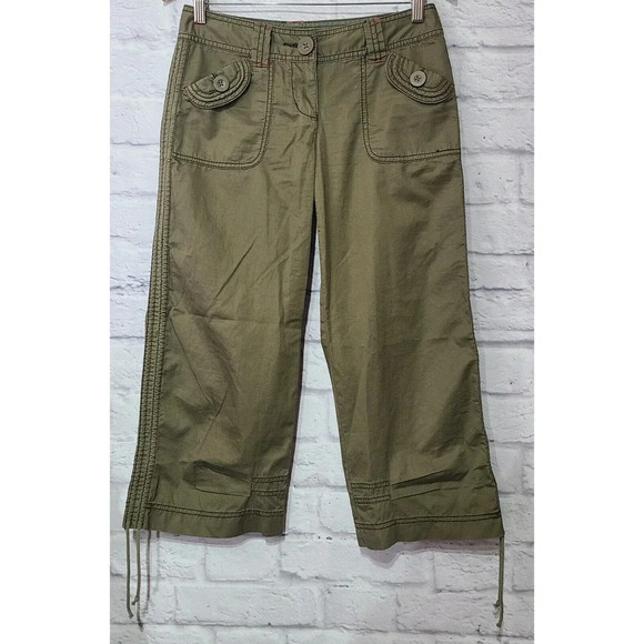 Anthropologie Hei Hei Capri Pants Women's 2 Olive Green Leg Drawstrings Pockets - Picture 1 of 3